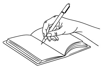 Handwriting in a Book. Minimalist Line Drawing Vector Art