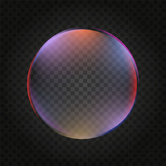 Realistic sphere, lens, soap bubble with multi-colored reflections, located on a transparent checkered background. Vector illustration EPS10.