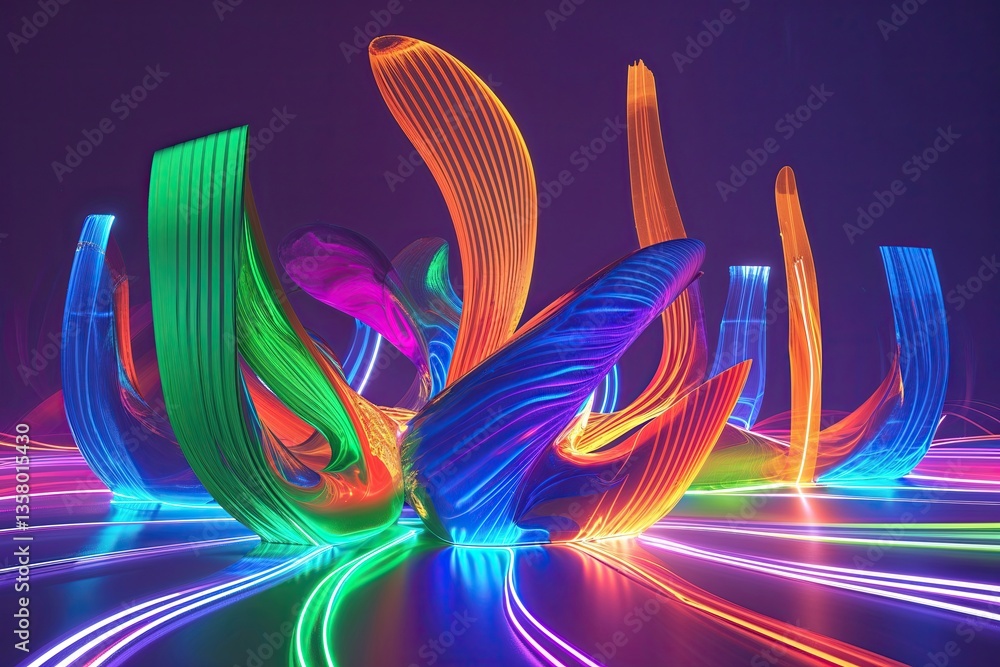 Poster immersive 3d visual experience combining artistic elements with vibrant colors and dynamic neon effe