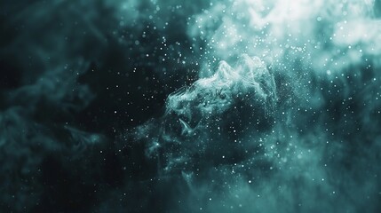 Fototapeta premium Teal Nebula Abstract Background With Sparkling Particles, Smoke Effect Design Element