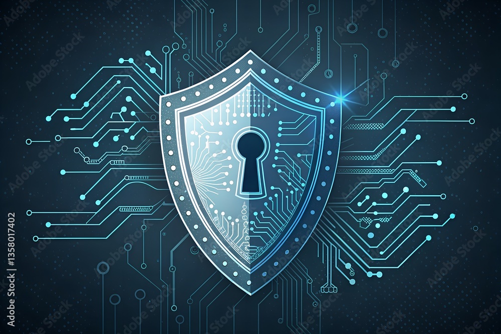 Aufkleber cybersecurity shield protecting digital data system, illustration of a secure digital shield with a 