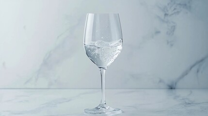 Elegant still life featuring a crystal wine glass filled with sparkling water
