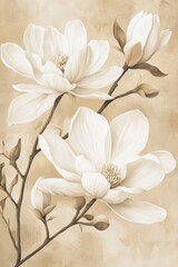 Magnolia Blossom: Delicate white magnolia flowers in full bloom, capturing the serenity and beauty of nature, ideal for botanical projects.