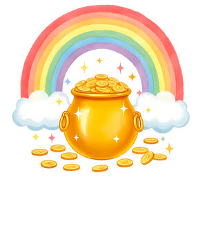 golden pot coins rainbow clouds st patrick's day clip art preview
