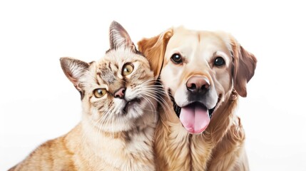 Obraz premium A cat and a dog are laying on a bed together. The cat is orange and the dog is black and brown