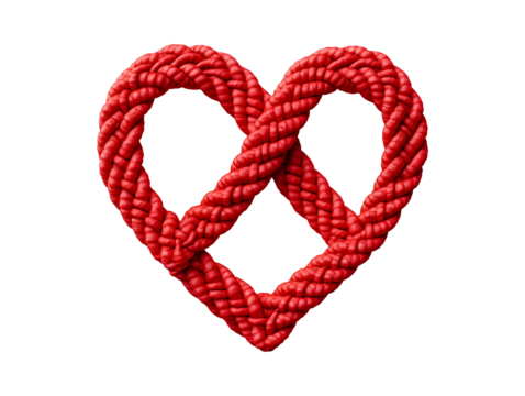 Love symbol of red rope isolated on transparent background