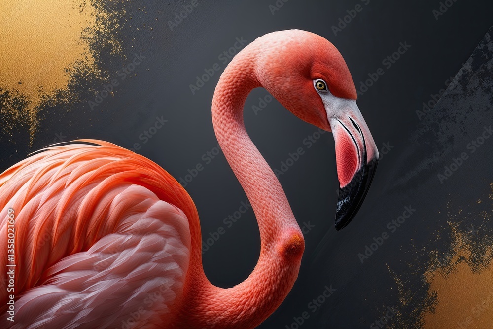 Poster vibrant charcoal flamingo and gold gradient background with dynamic textured grain effects