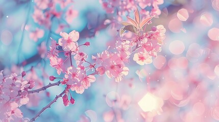 Dreamy Cherry Blossom Springtime Background. Abstract Floral Pattern
