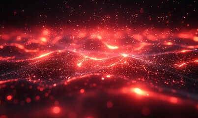 Obraz premium Red glowing particles forming abstract landscape