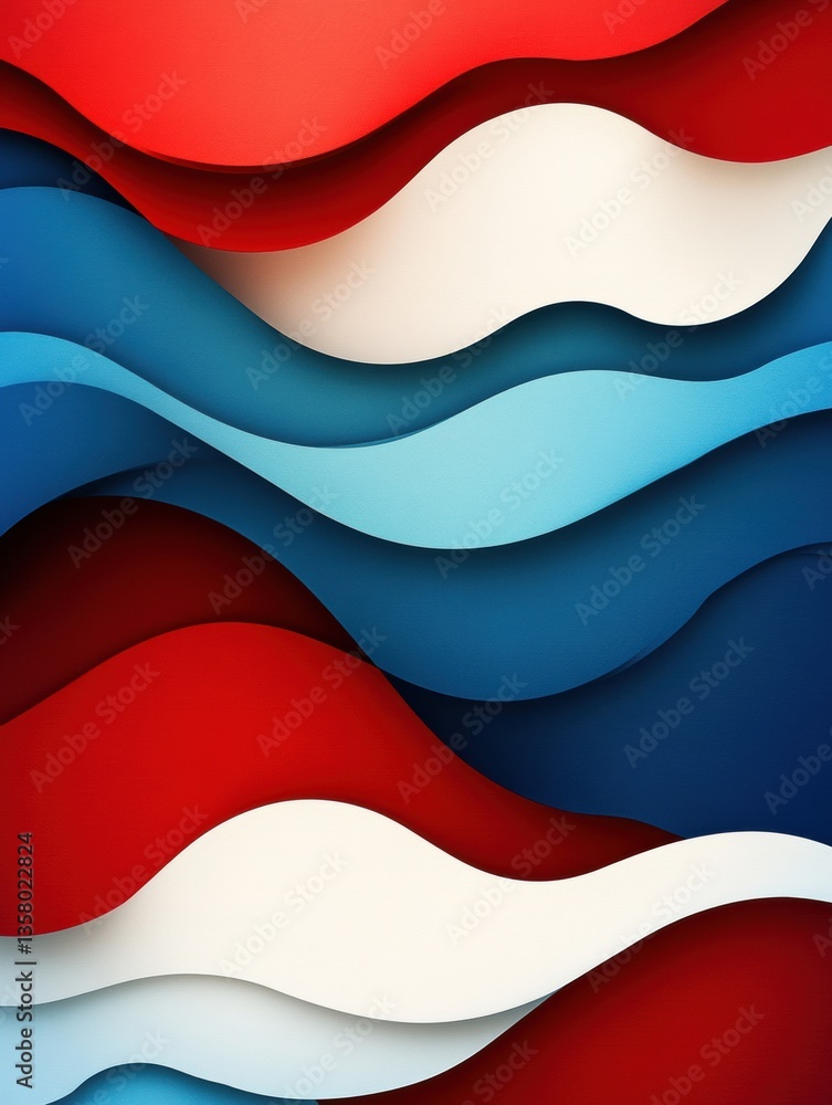 Fototapete dynamic layered paper art background in red, blue, and white showcasing national pride and movement 