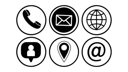 Collection of six black and white contact method icons in circles isolated on a white backgroundcreated with generative AI