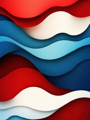 Fototapeta premium Dynamic layered paper art background in red, blue, and white showcasing national pride and movement in a balanced design Generative AI