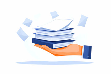 Hand holding a stack of files and papers