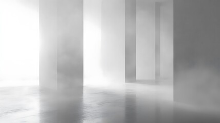Fototapeta premium Minimalist geometric shapes floating in a misty white void