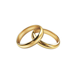 Two gold wedding rings on white background