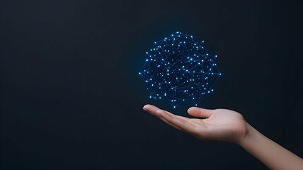 Hand holding glowing network sphere