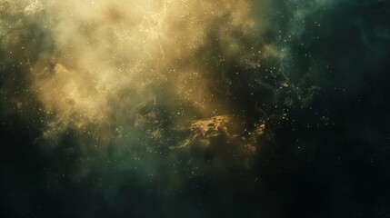 Fototapeta premium Abstract Gold Green Nebula Background, Space Galaxy Texture, Golden Glitter, Dark Universe, Fantasy Backdrop For Design