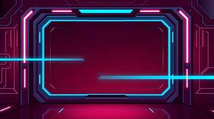 Obraz premium Futuristic Neon Gateway: A Digital Art of a Sci-Fi Corridor with Vibrant Pink and Blue Lights