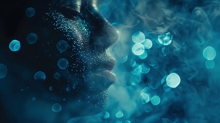 Dreamy Blue Abstract Face With Bokeh, Artistic Impression