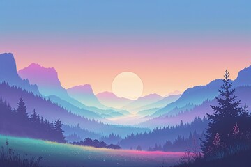 Obraz premium Serene Gradient Landscape Art Capturing Nature's Tranquil Beauty