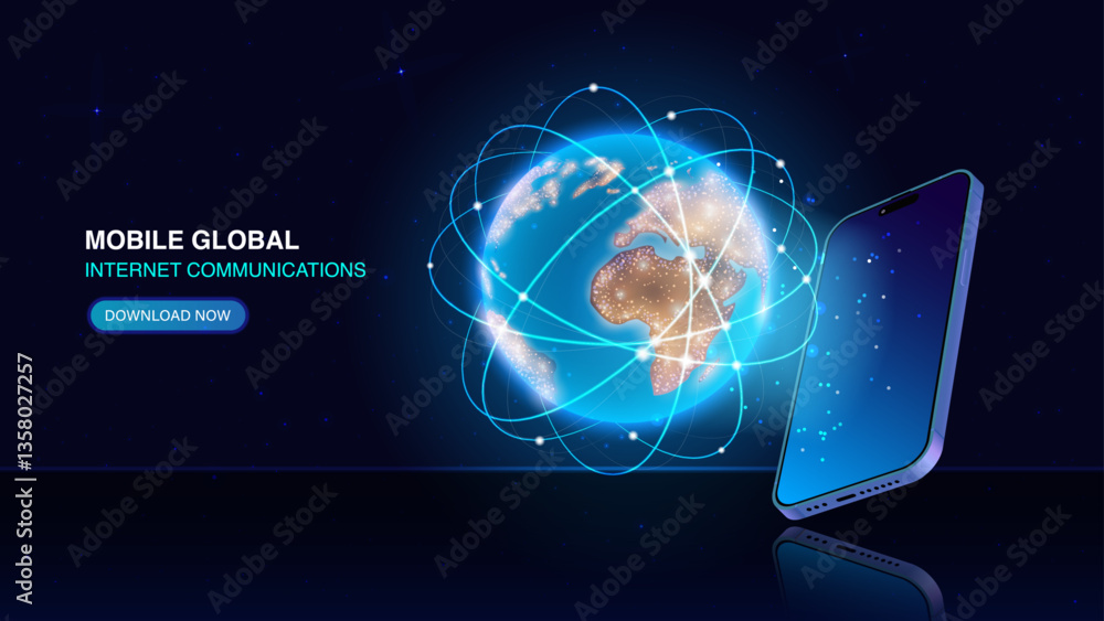 Poster mobile global internet communications: connect worldwide with fast wireless networks and satellite t