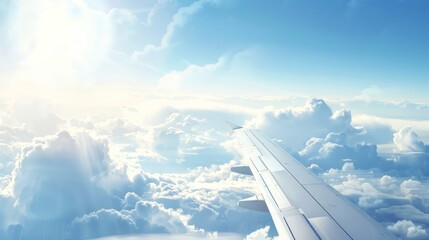 Airplane with Sunlight an edge of blue sky with clouds. AI generated image