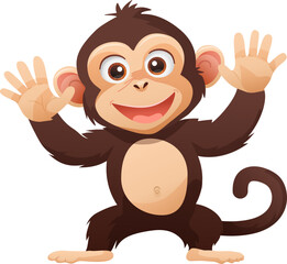 Cute Monkey Character, Waving Hand.