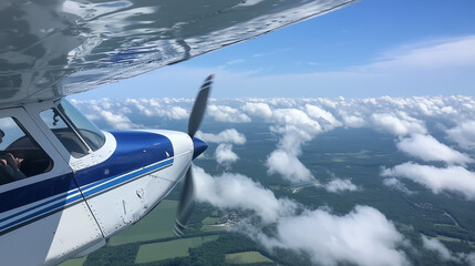 cessna airplane wing view of clouds and landscape