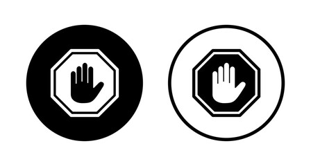 Stop icon logo design. stop road sign. hand stop sign and symbol. Do not enter stop red sign with hand