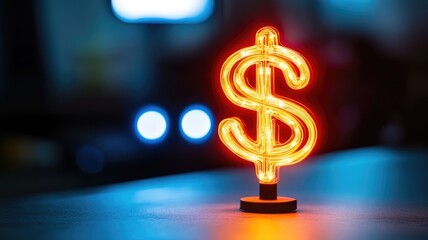 Neon dollar sign symbolizing wealth and finance