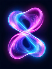 Glowing abstract infinity symbol with vibrant pink and blue light trails on a dark background