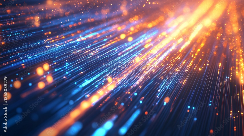 Poster futuristic visualization of data flow through fiber optics technology