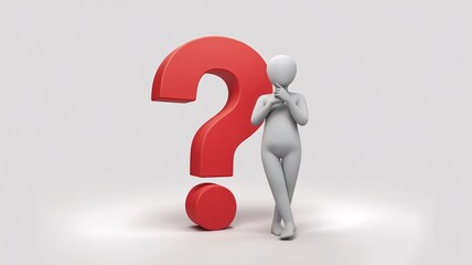 The Enigma of Thought: A minimalist depiction of a figure pondering next to a vibrant, oversized question mark, evoking curiosity, contemplation, and the search for answers.