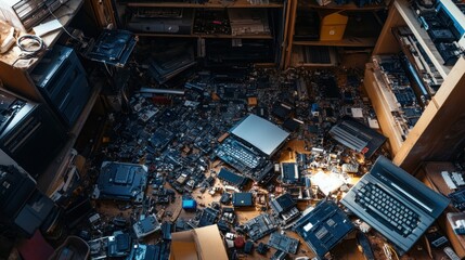 Discarded Electronics Litter A Dusty Room Floor