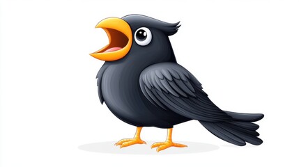Naklejka premium Colorful Cartoon Bird with Bright Yellow Beak and Cheerful Expression Standing on a White Background