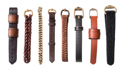 A collection of various leather watch straps displayed in a row, showcasing different textures and styles against a neutral background