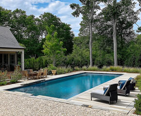 Luxury Vacation Home: A Modern Villa with a Beautiful Pool and Lush Green Trees, Offering a Perfect Escape for Affluent Travelers