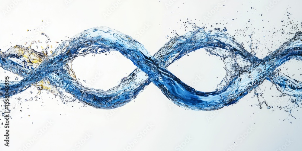 Poster water flowing in a mesmerizing double helix pattern creating splashes against a bright background