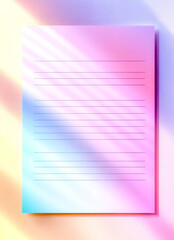 Blank lined paper illuminated by colorful gradient light