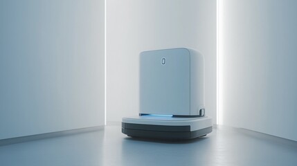 Autonomous Sanitizing Robot for Public Spaces, Minimalist White Background