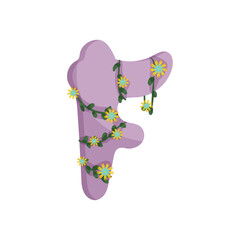 Vector illustration of the letter F embellished with yellow floral accents.