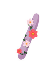 Vector illustration of a slash decorated with pink and yellow floral arrangements.