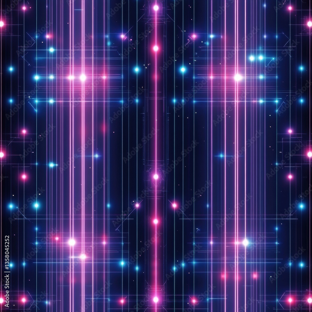 Leinwandbilder seamless cyberpunk neon pattern showcasing vibrant glowing grid lines in deep blue and purple hues f