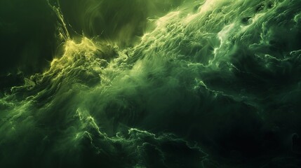 Emerald Nebula Cloudscape: Green Abstract Sci-Fi Galaxy Background, Cosmic Energy, Fantasy World Texture