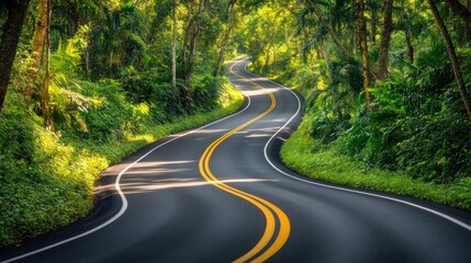 Obraz premium Winding Road Through Lush Tropical Forest