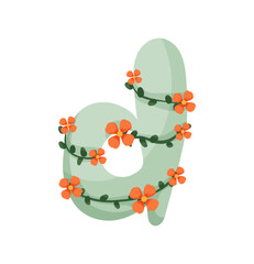 Vector illustration of the letter D decorated with green and orange floral arrangements.