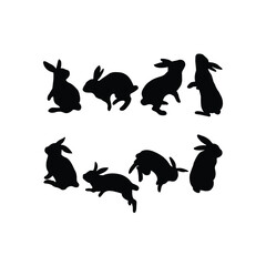 Fototapeta premium Collection of Rabbit Silhouettes in Various Poses for Artistic Designs. Rabbit silhouettes set on white background.