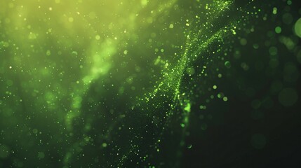 Abstract Green Glittering Particle Wave Background With Sparkles And Bokeh Effect