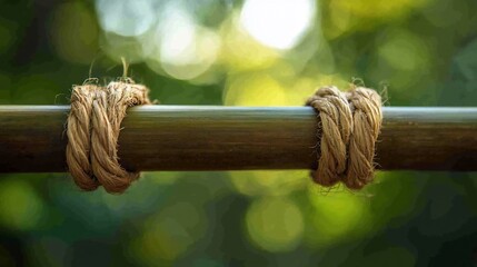 Rope tied around a dark brown wooden pole