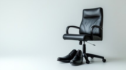 Fototapeta premium Black Leather Office Chair and Shoes